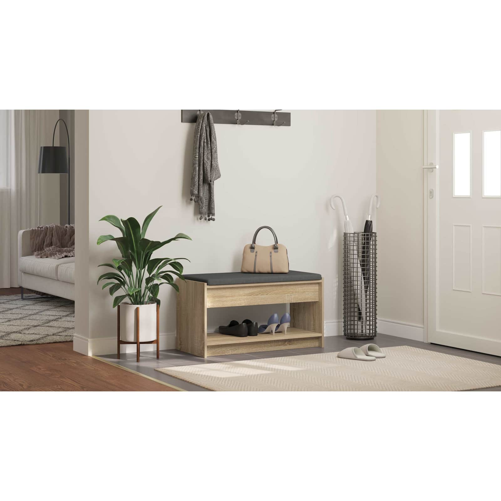vidaXL Ławka w przedpokoju z poduszką Dąb Sonoma 83 x 38 x 45 cm