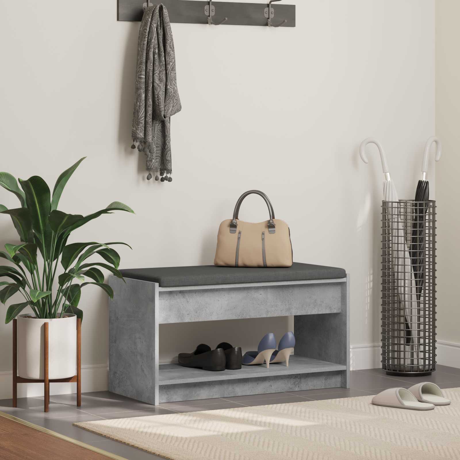 vidaXL Ławka w przedpokoju z poduszką Betonowy Szary 83 x 38 x 45 cm
