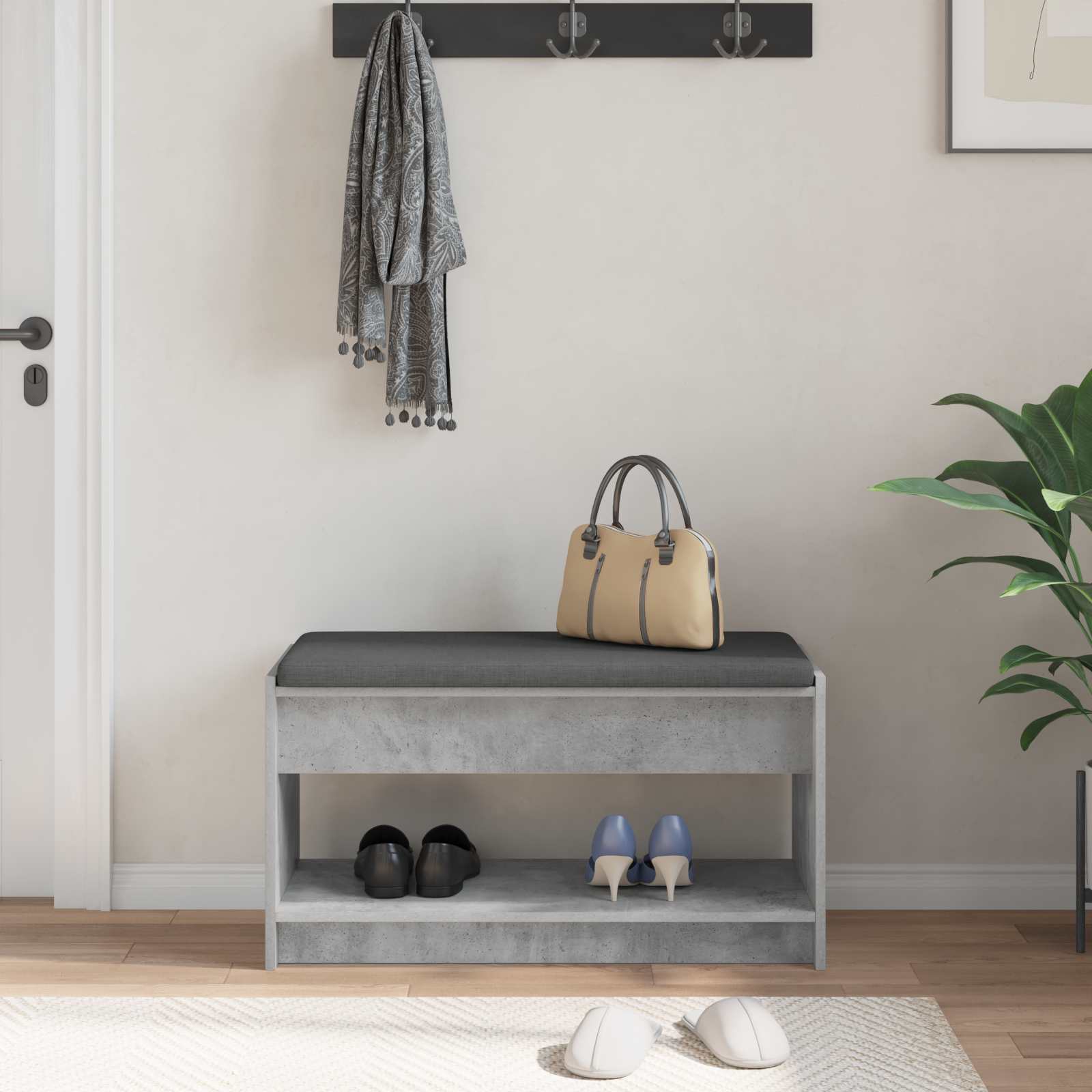 vidaXL Ławka w przedpokoju z poduszką Betonowy Szary 83 x 38 x 45 cm