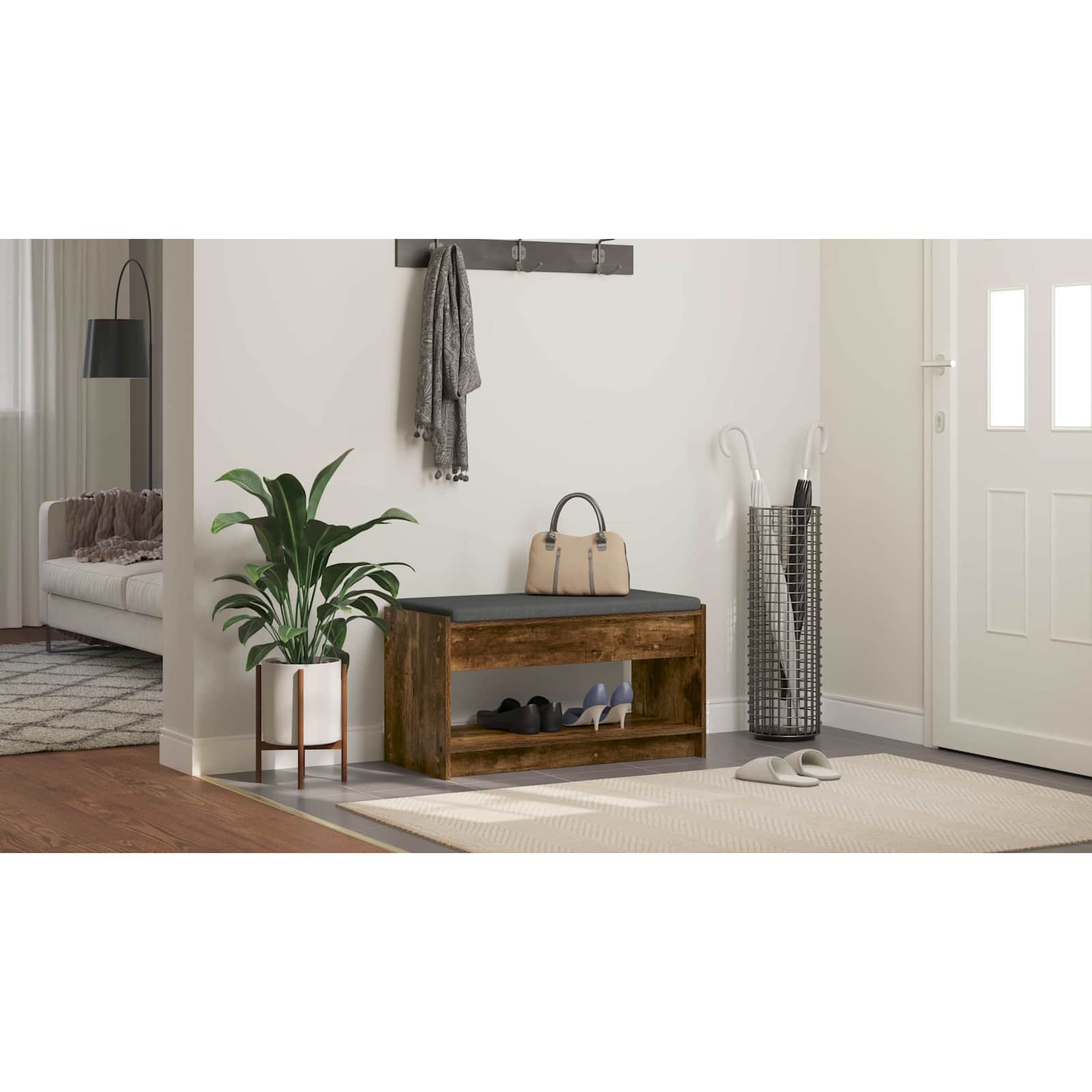 vidaXL Ławka w przedpokoju z poduszką Dąb Wędzony 83 x 38 x 45 cm