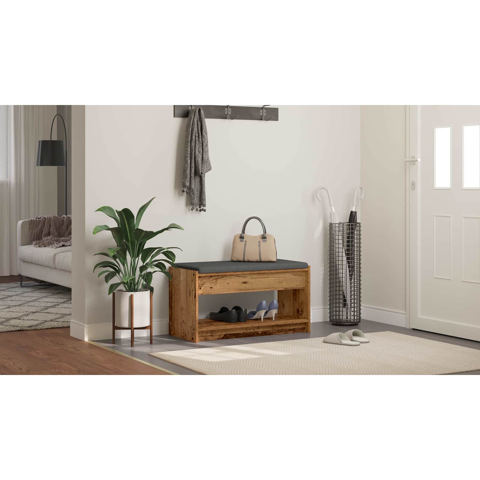 vidaXL Ławka w przedpokoju z poduszką Stare drewno 83 x 38 x 45 cm
