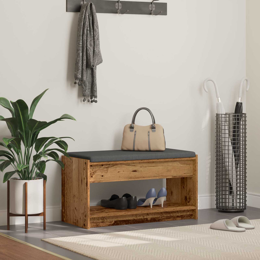 vidaXL Ławka w przedpokoju z poduszką Stare drewno 83 x 38 x 45 cm