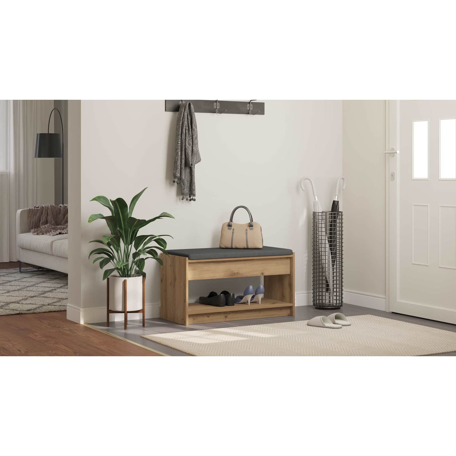 vidaXL Ławka w przedpokoju z półką Dąb Rzemieślniczy 83 x 38 x 45 cm