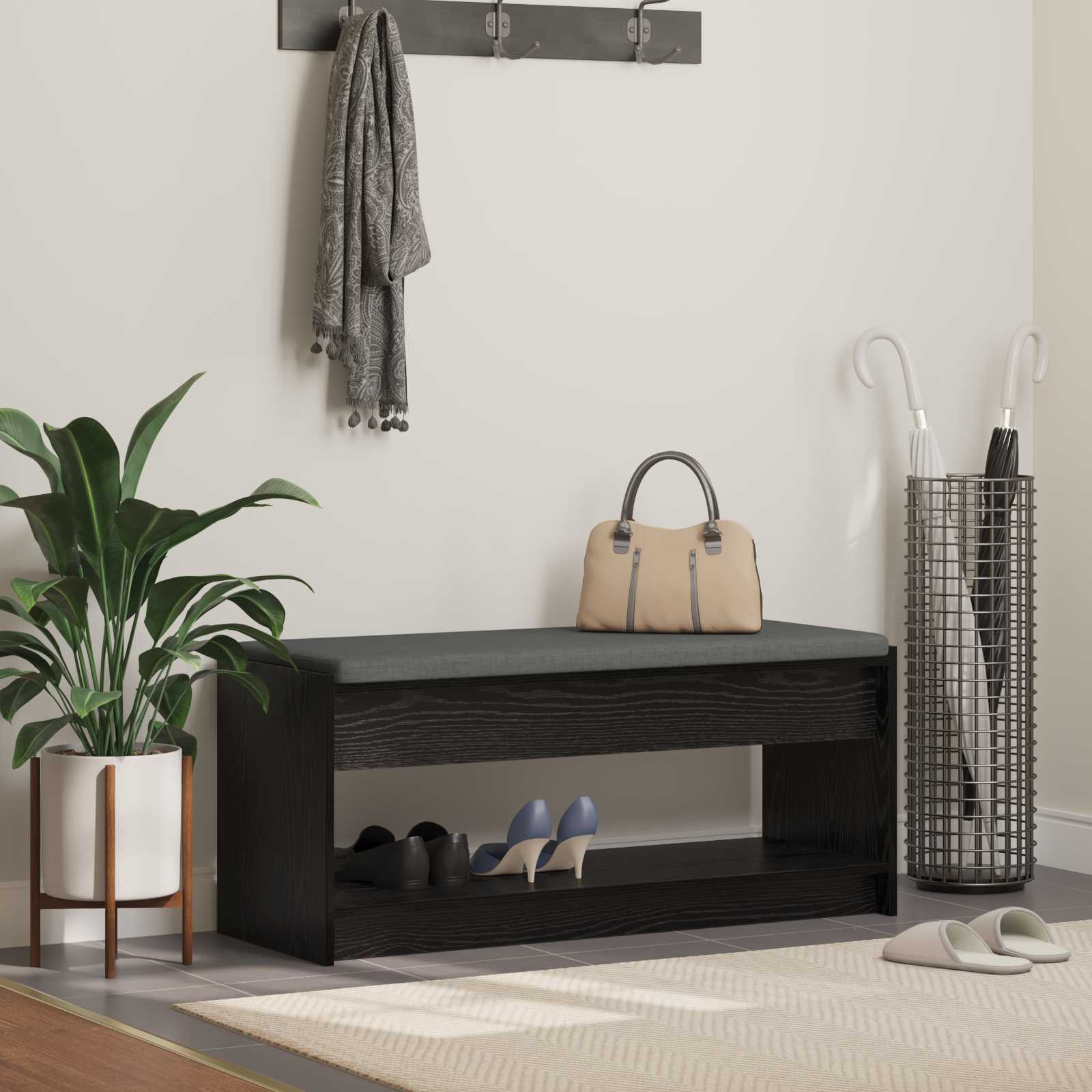 vidaXL Ławka w przedpokoju z poduszką Czarny Dąb 103 x 38 x 45 cm