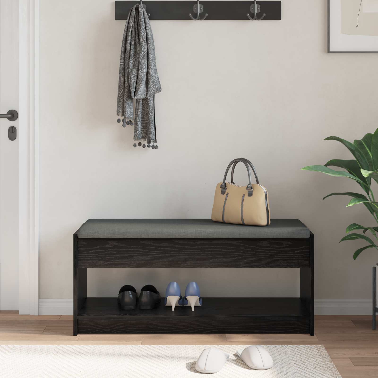 vidaXL Ławka w przedpokoju z poduszką Czarny Dąb 103 x 38 x 45 cm