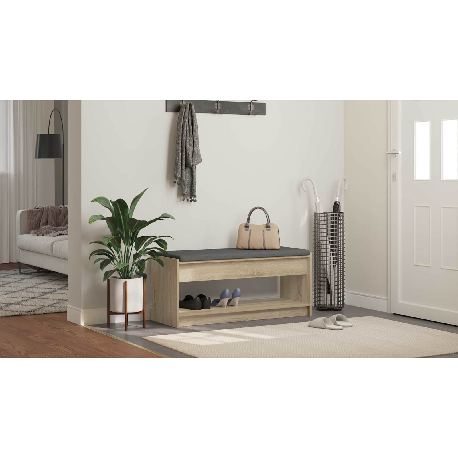 vidaXL Ławka w przedpokoju z poduszką Dąb Sonoma 103 x 38 x 45 cm