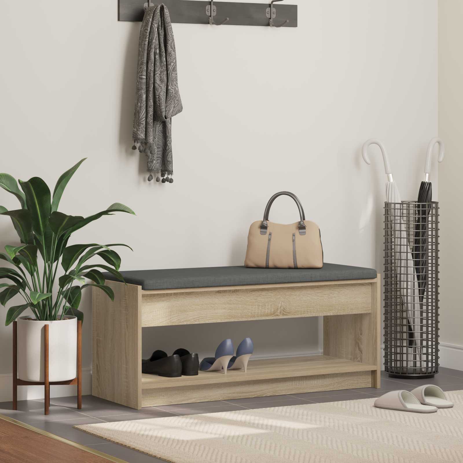 vidaXL Ławka w przedpokoju z poduszką Dąb Sonoma 103 x 38 x 45 cm