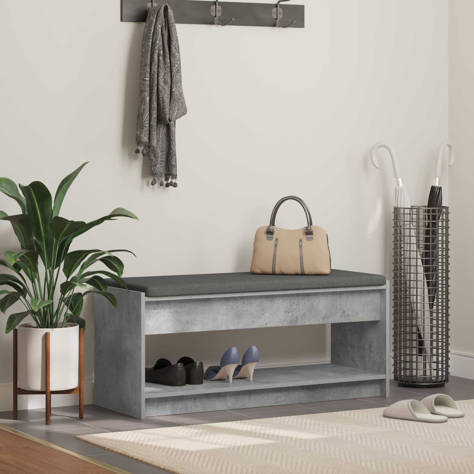 vidaXL Ławka w przedpokoju z poduszką Betonowy Szary 103 x 38 x 45 cm