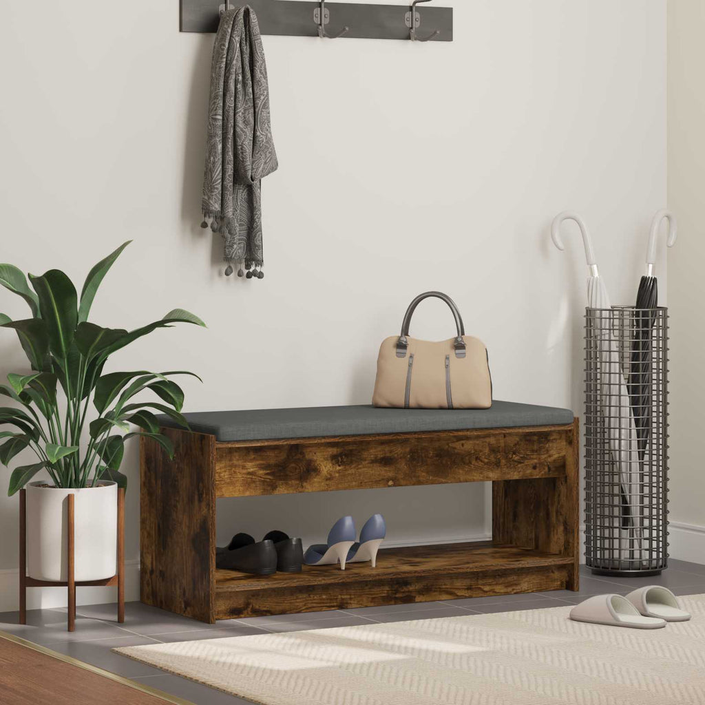 vidaXL Ławka w przedpokoju z poduszką Dąb Wędzony 103 x 38 x 45 cm