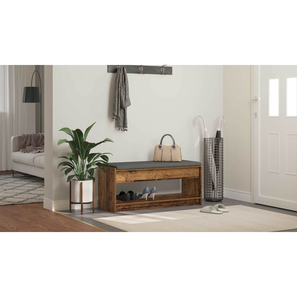 vidaXL Ławka w przedpokoju z poduszką Stare drewno 103 x 38 x 45 cm
