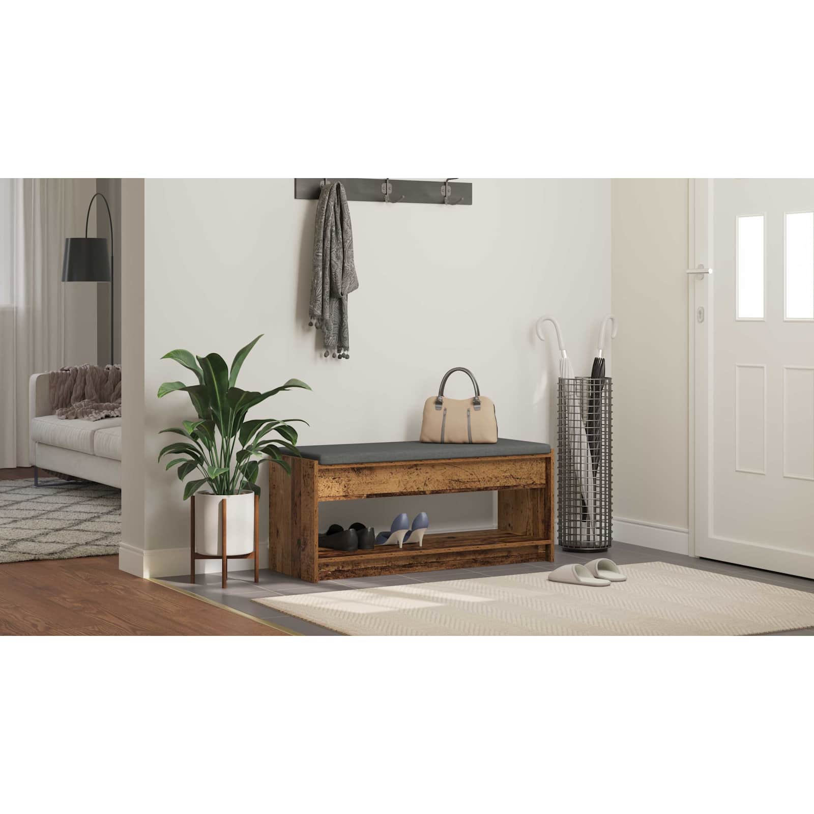 vidaXL Ławka w przedpokoju z poduszką Stare drewno 103 x 38 x 45 cm
