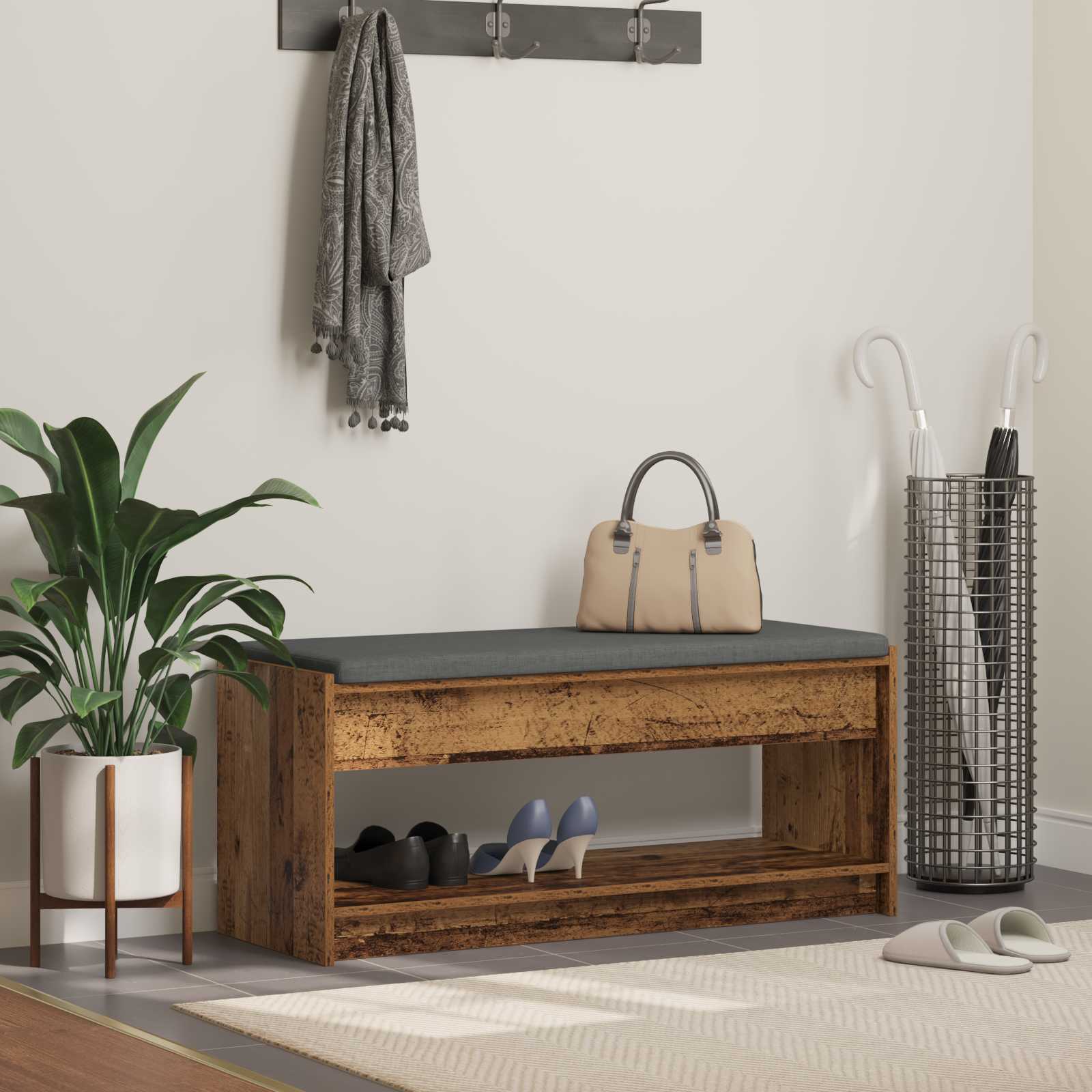 vidaXL Ławka w przedpokoju z poduszką Stare drewno 103 x 38 x 45 cm
