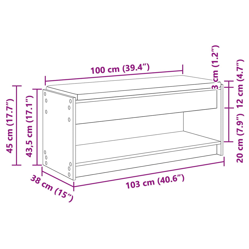vidaXL Ławka w przedpokoju z poduszką Stare drewno 103 x 38 x 45 cm