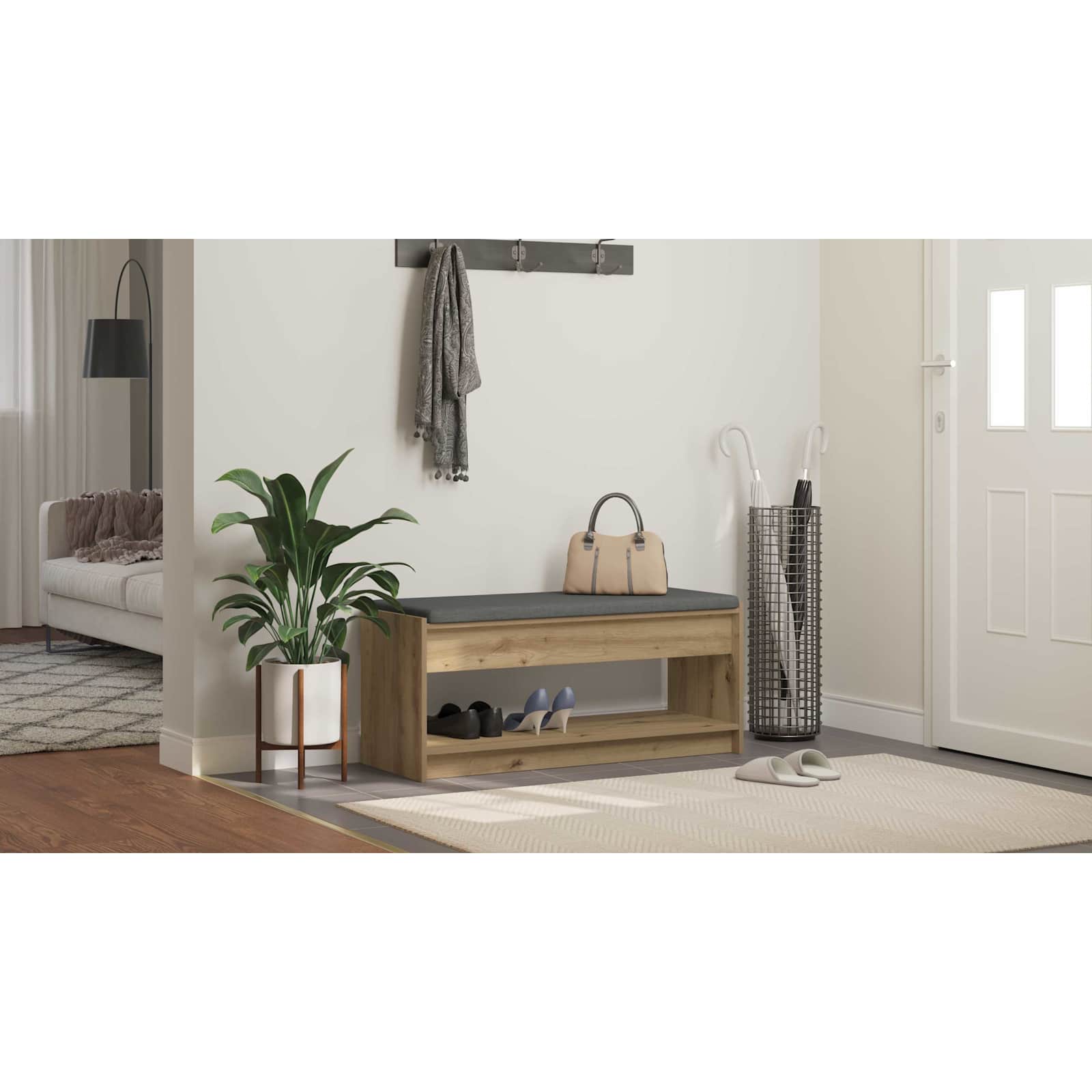 vidaXL Ławka w przedpokoju z półką Dąb Rzemieślniczy 103 x 38 x 45 cm