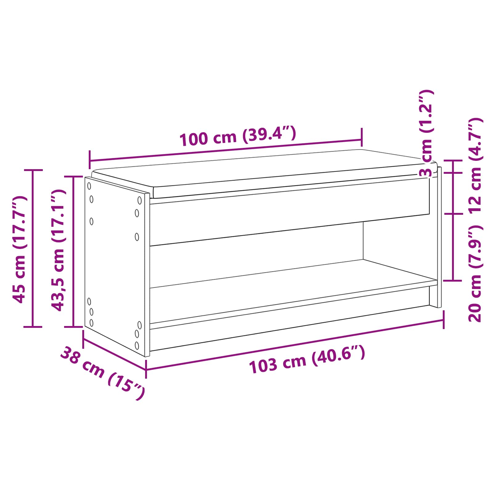 vidaXL Ławka w przedpokoju z półką Dąb Rzemieślniczy 103 x 38 x 45 cm