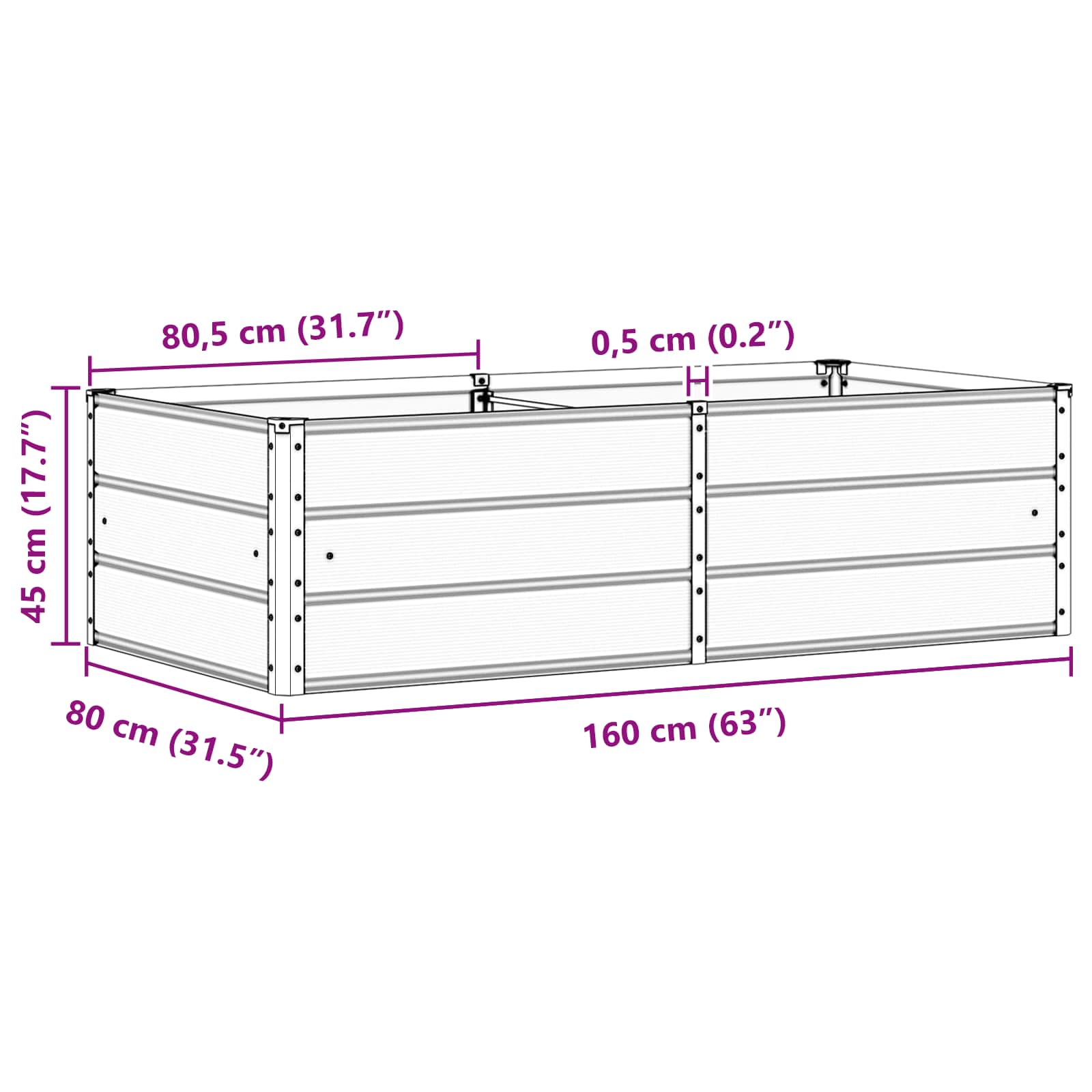 vidaXL Donica Kość słoniowa 160 x 80 x 45 cm Stal