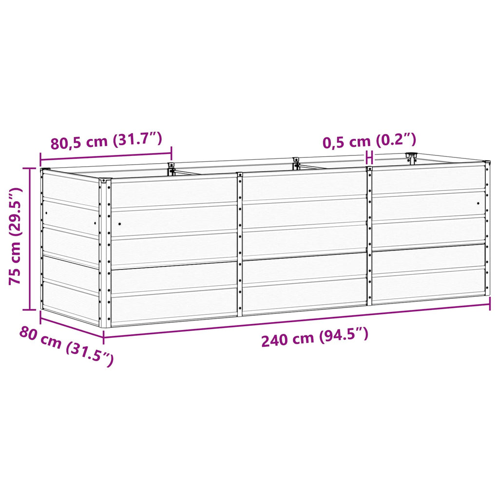 vidaXL Donica Kość słoniowa 240 x 80 x 75 cm Stal