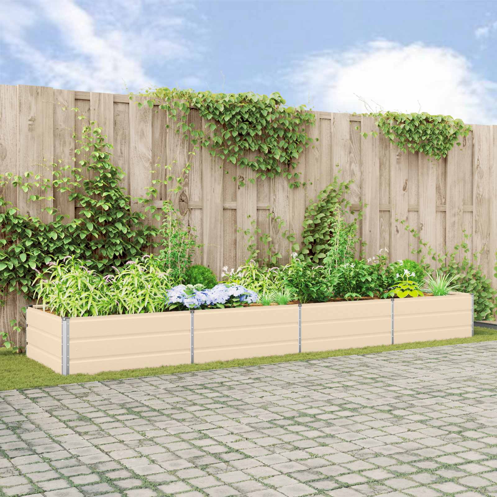 vidaXL Donica Kość słoniowa 385 x 100 x 45 cm Stal Galwanizowana
