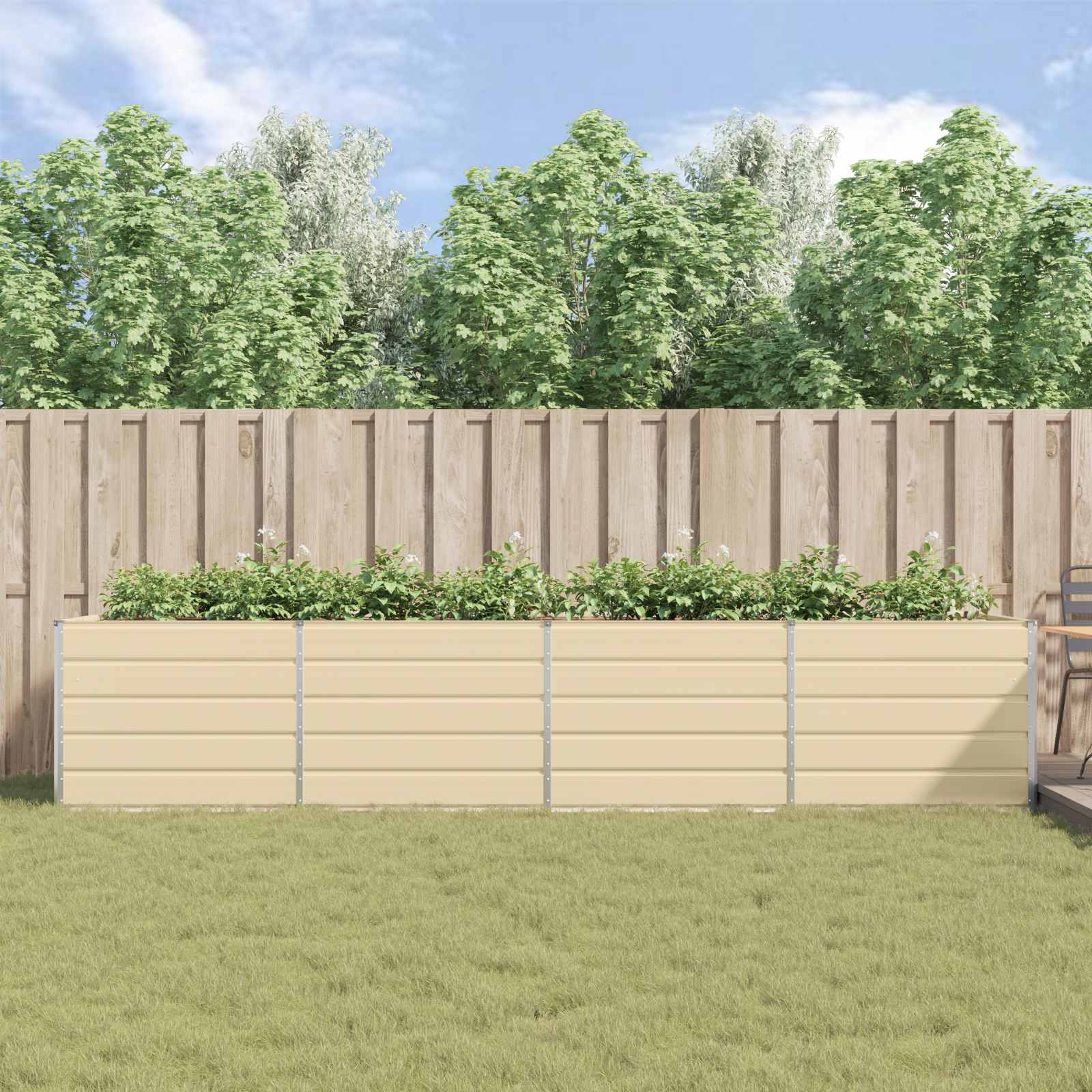 vidaXL Donica Kość słoniowa 385 x 100 x 75 cm Stal Galwanizowana