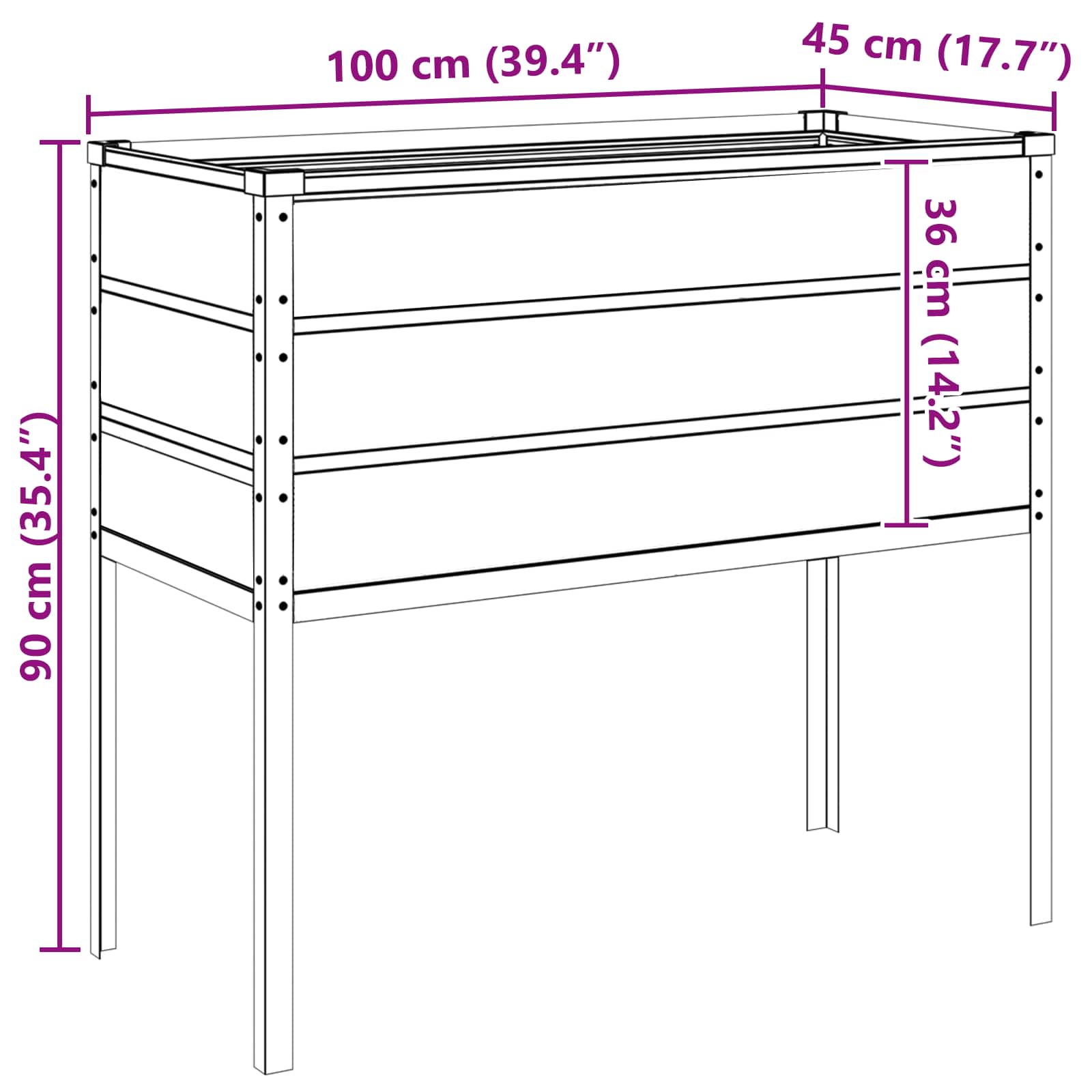 vidaXL Donica Kość słoniowa 100 x 45 x 90 cm Stal Galwanizowana