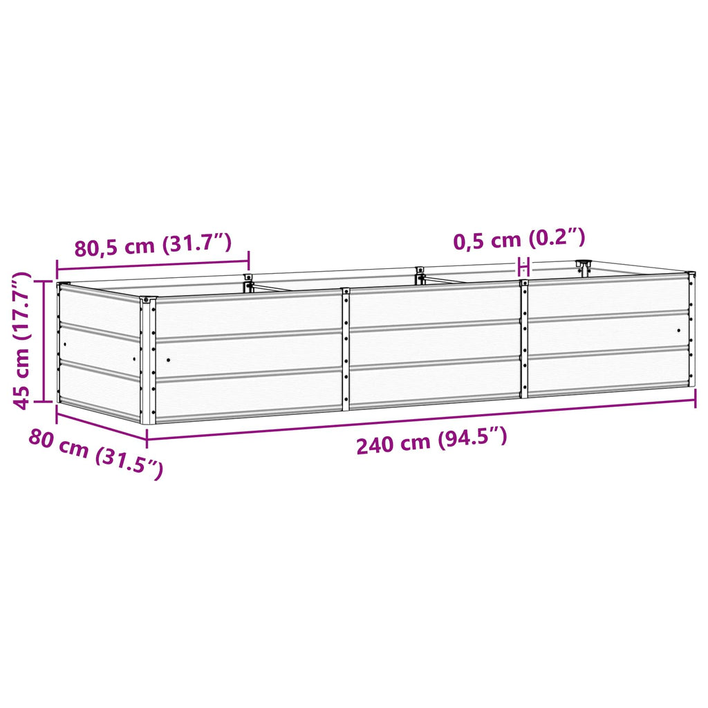 vidaXL Donica Jasnoszary 240 x 80 x 45 cm Stal