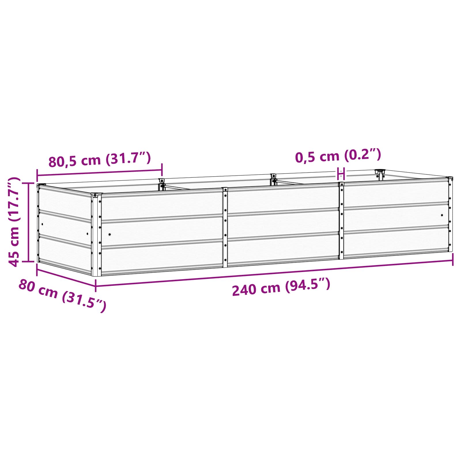 vidaXL Donica Jasnoszary 240 x 80 x 45 cm Stal