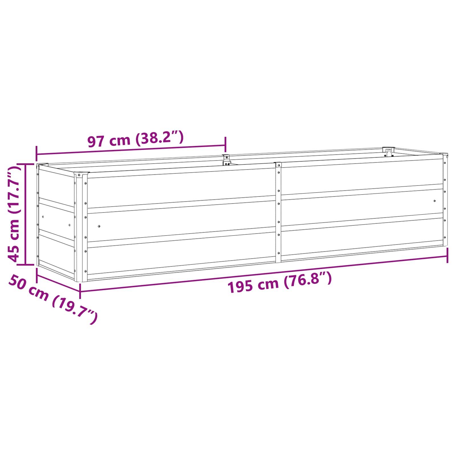 vidaXL Donica Jasnoszary 195 x 50 x 45 cm Stal Galwanizowana