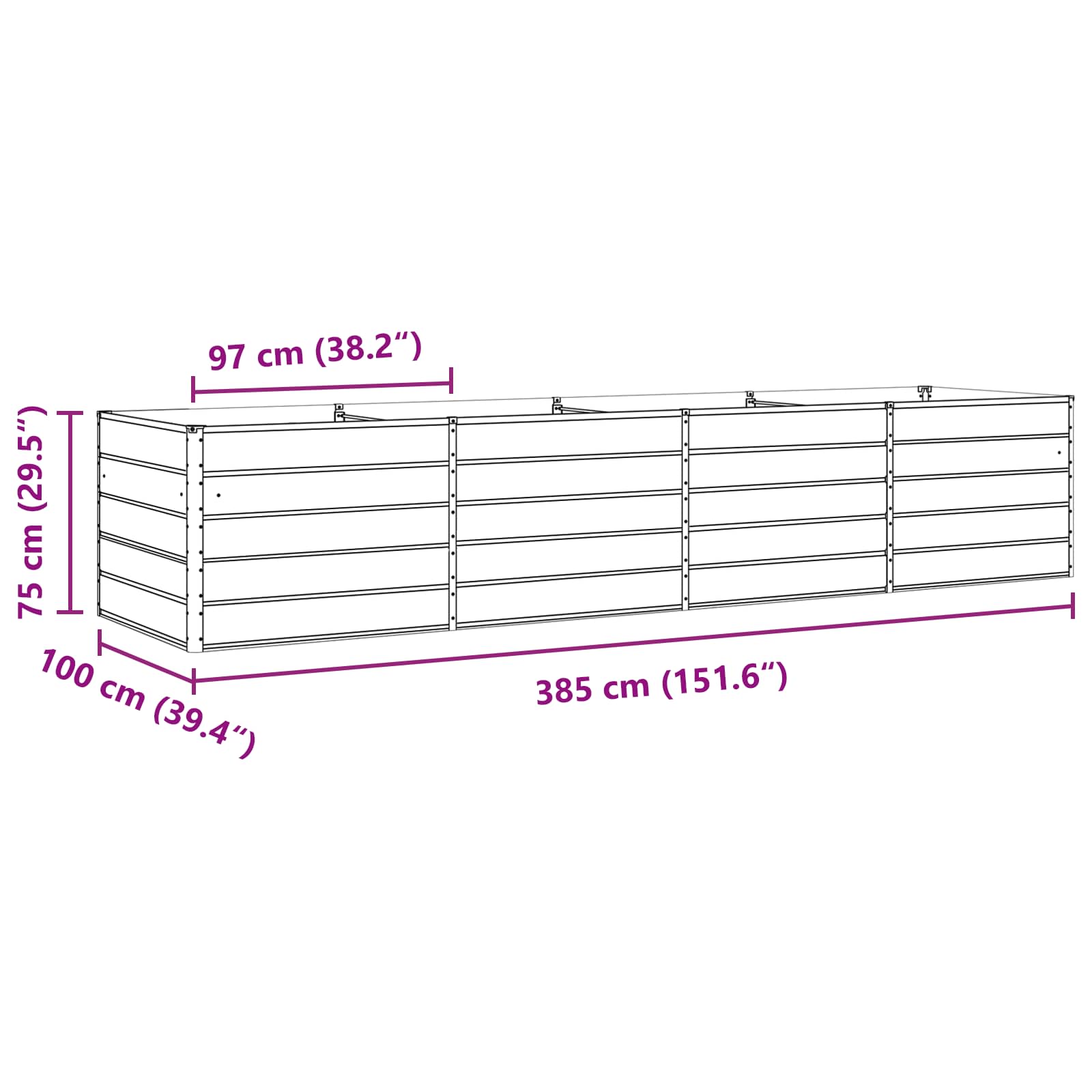 vidaXL Donica Jasnoszary 385 x 100 x 75 cm Stal Galwanizowana