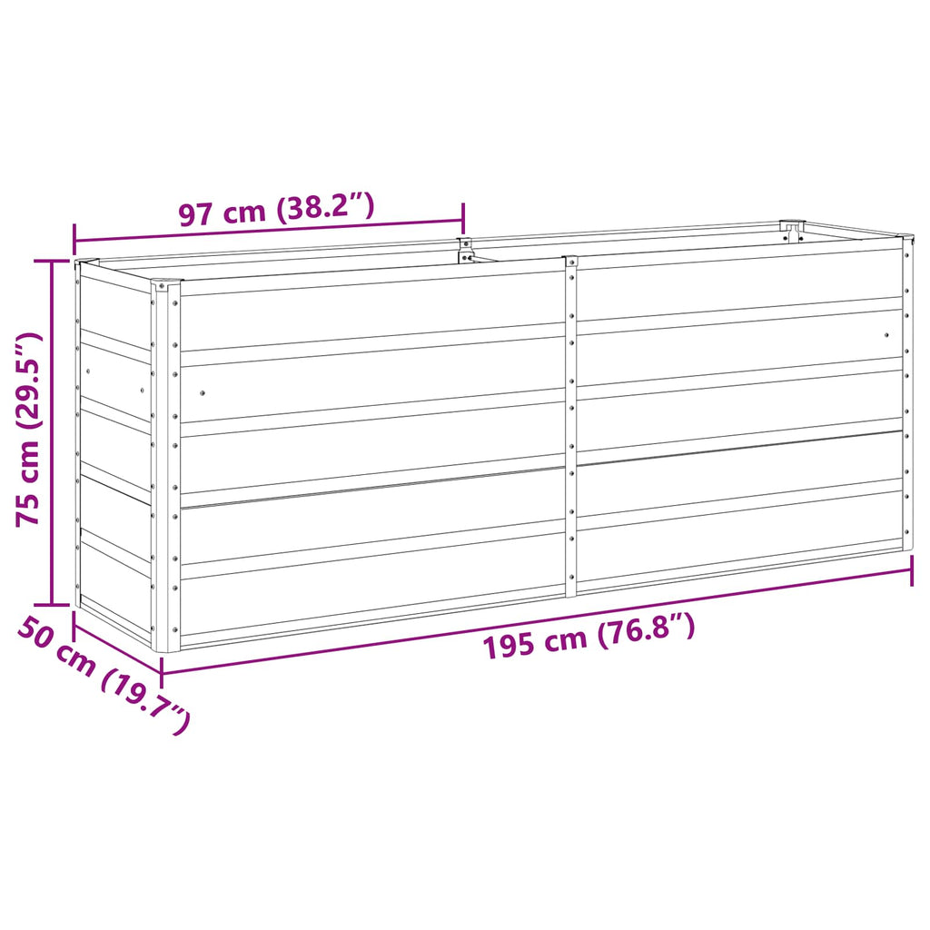 vidaXL Donica Antracyt 195 x 50 x 75 cm Stal Galwanizowana