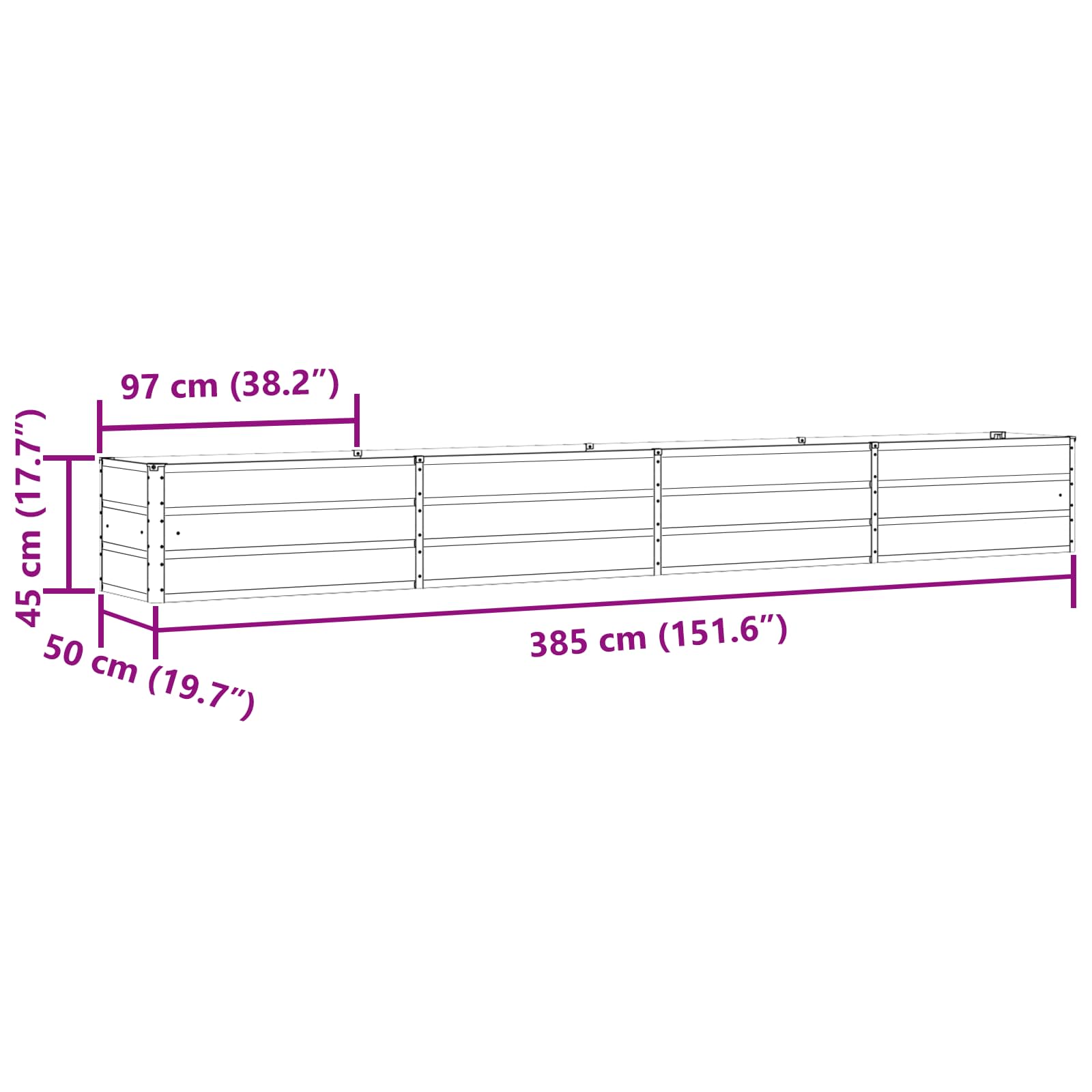 vidaXL Donica Antracyt 385 x 50 x 45 cm Stal Galwanizowana