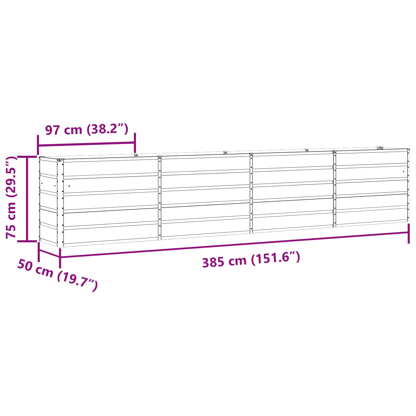 vidaXL Donica Antracyt 385 x 50 x 75 cm Stal Galwanizowana