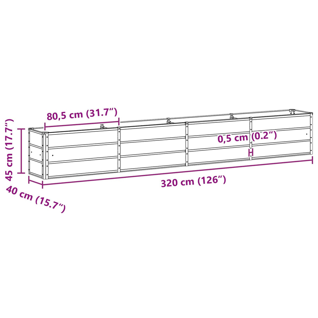 vidaXL Donica Zielony 320 x 40 x 45 cm Stal
