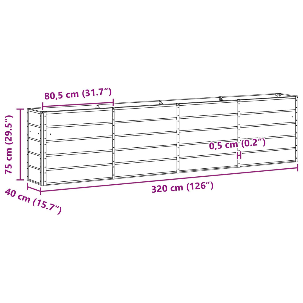 vidaXL Donica Zielony 320 x 40 x 75 cm Stal