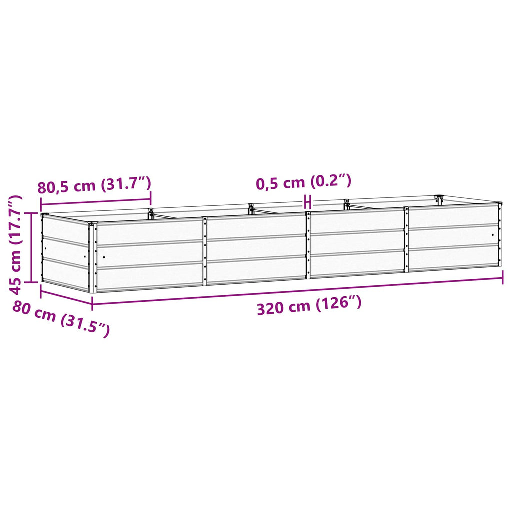 vidaXL Donica Zielony 320 x 80 x 45 cm Stal