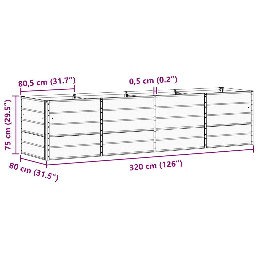 vidaXL Donica Zielony 320 x 80 x 75 cm Stal