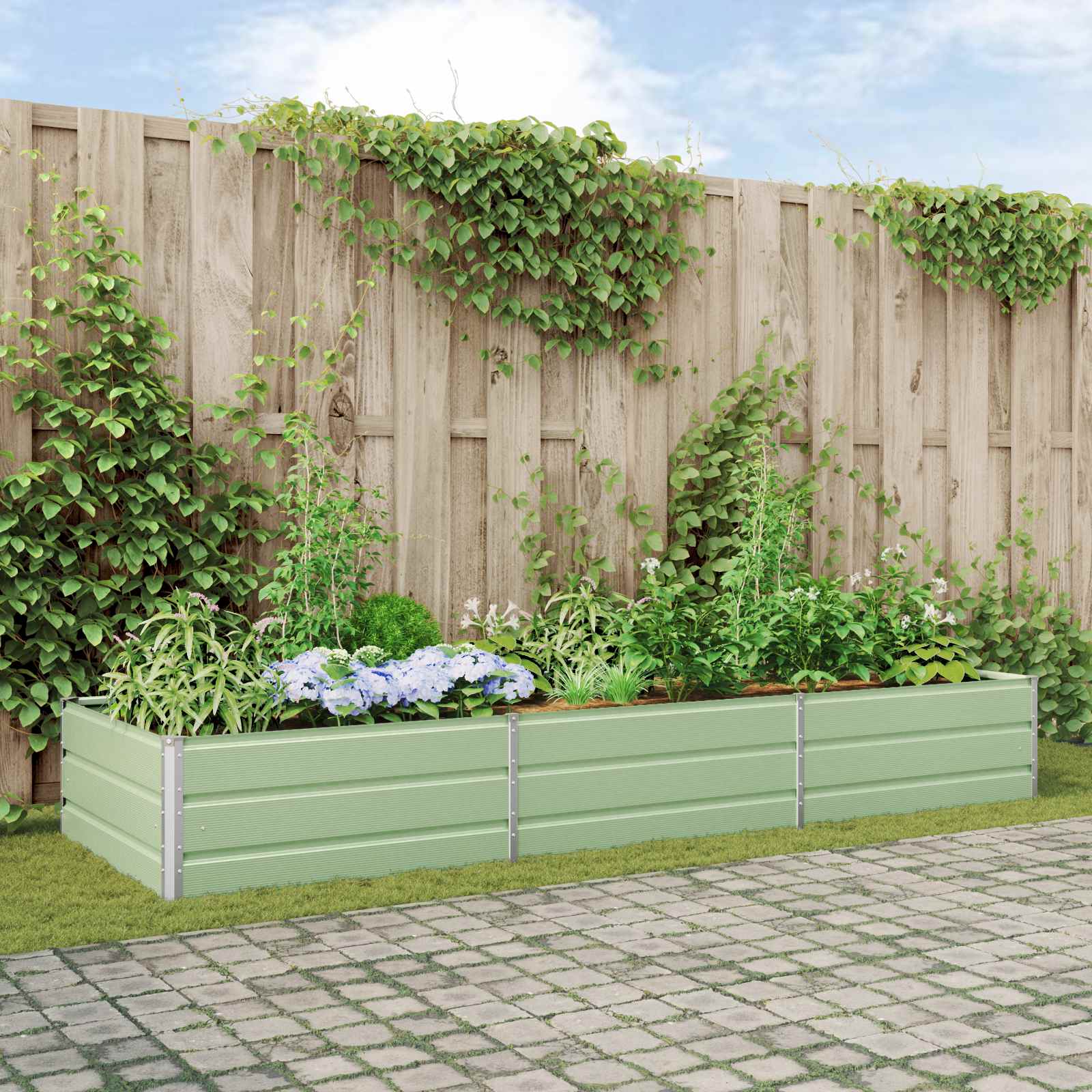 vidaXL Donica Pastelowa Zieleń 290 x 100 x 45 cm Stal Galwanizowana