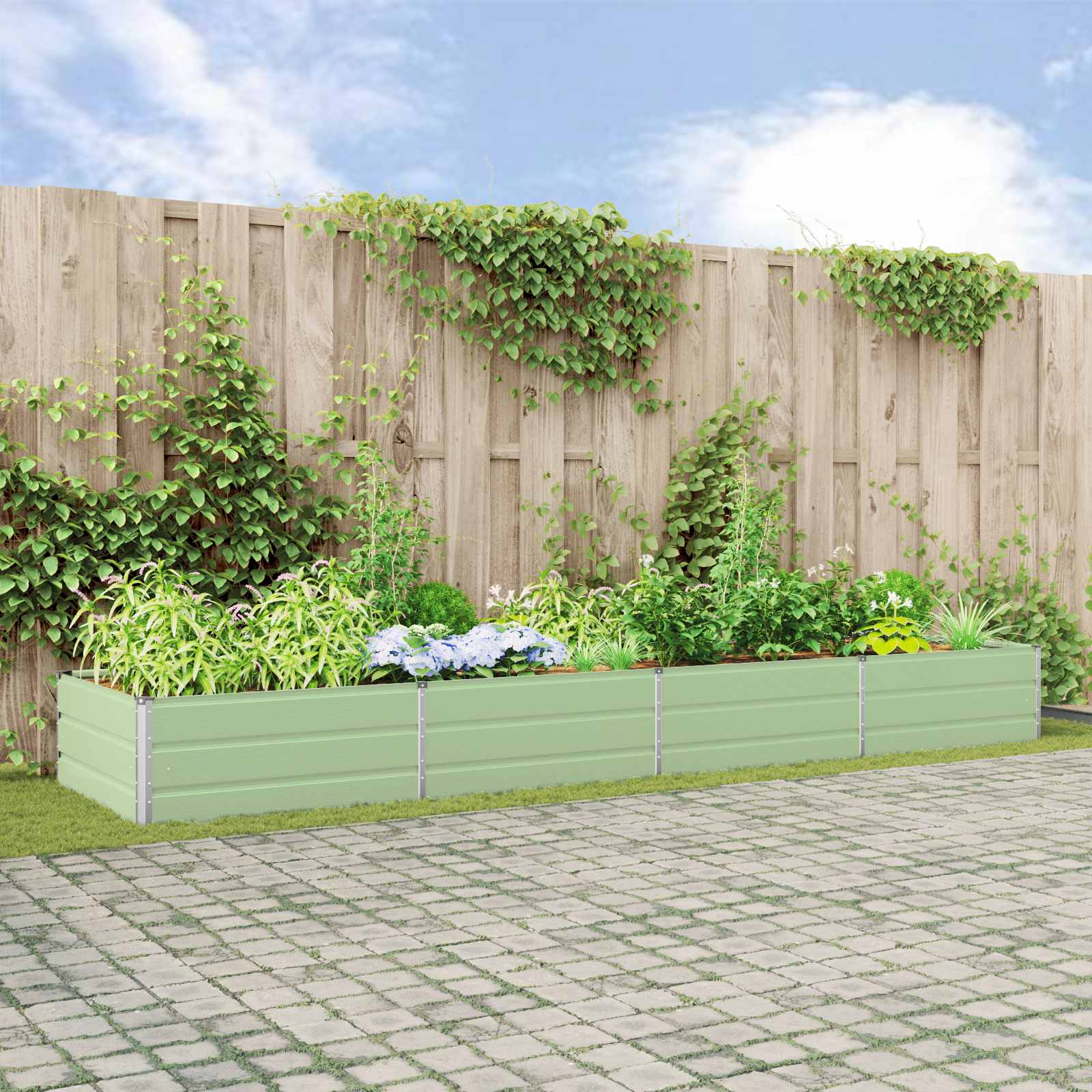 vidaXL Donica Pastelowa Zieleń 385 x 100 x 45 cm Stal Galwanizowana
