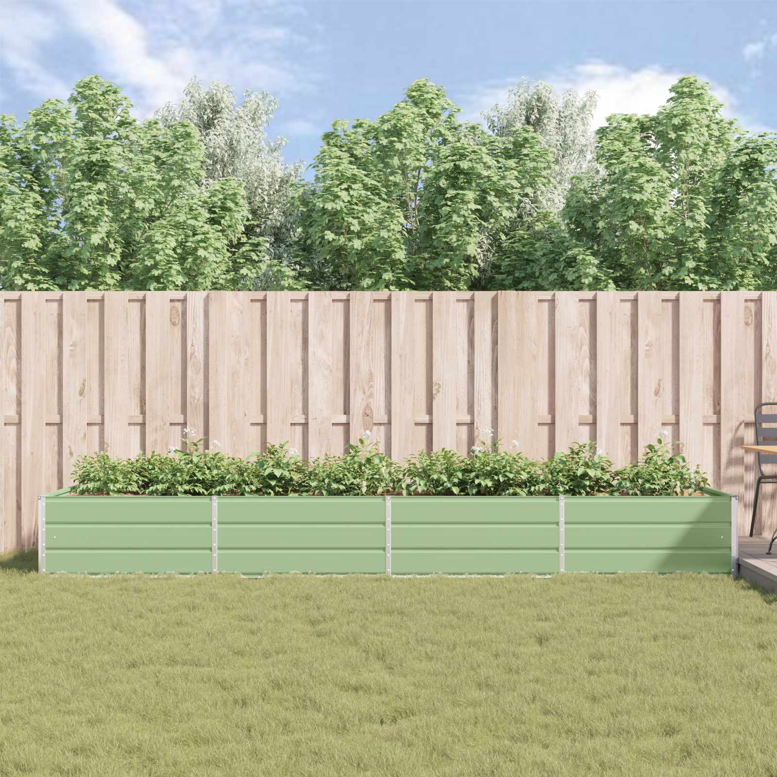 vidaXL Donica Pastelowa Zieleń 385 x 100 x 45 cm Stal Galwanizowana