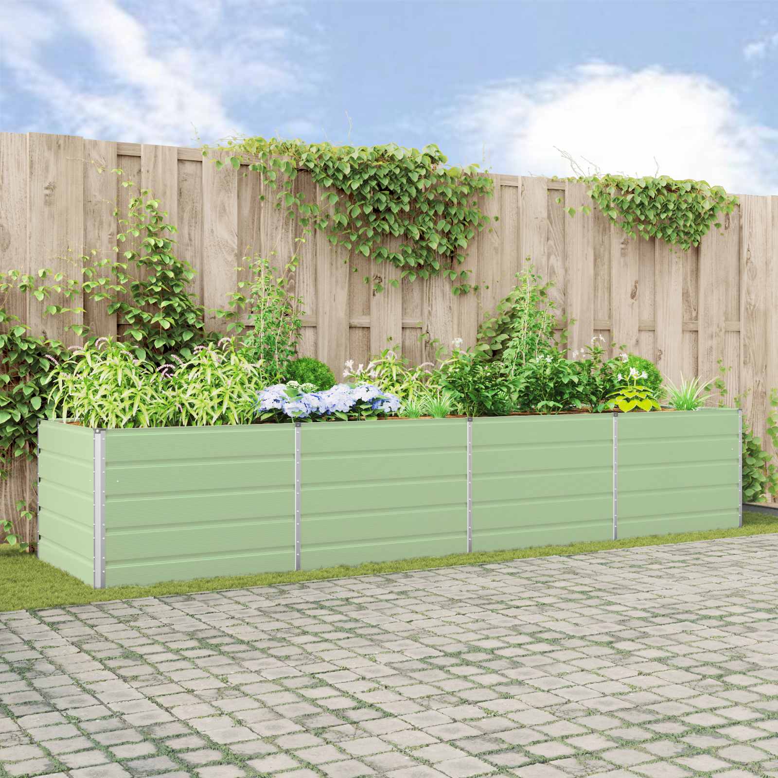 vidaXL Donica Pastelowa Zieleń 385 x 100 x 75 cm Stal Galwanizowana
