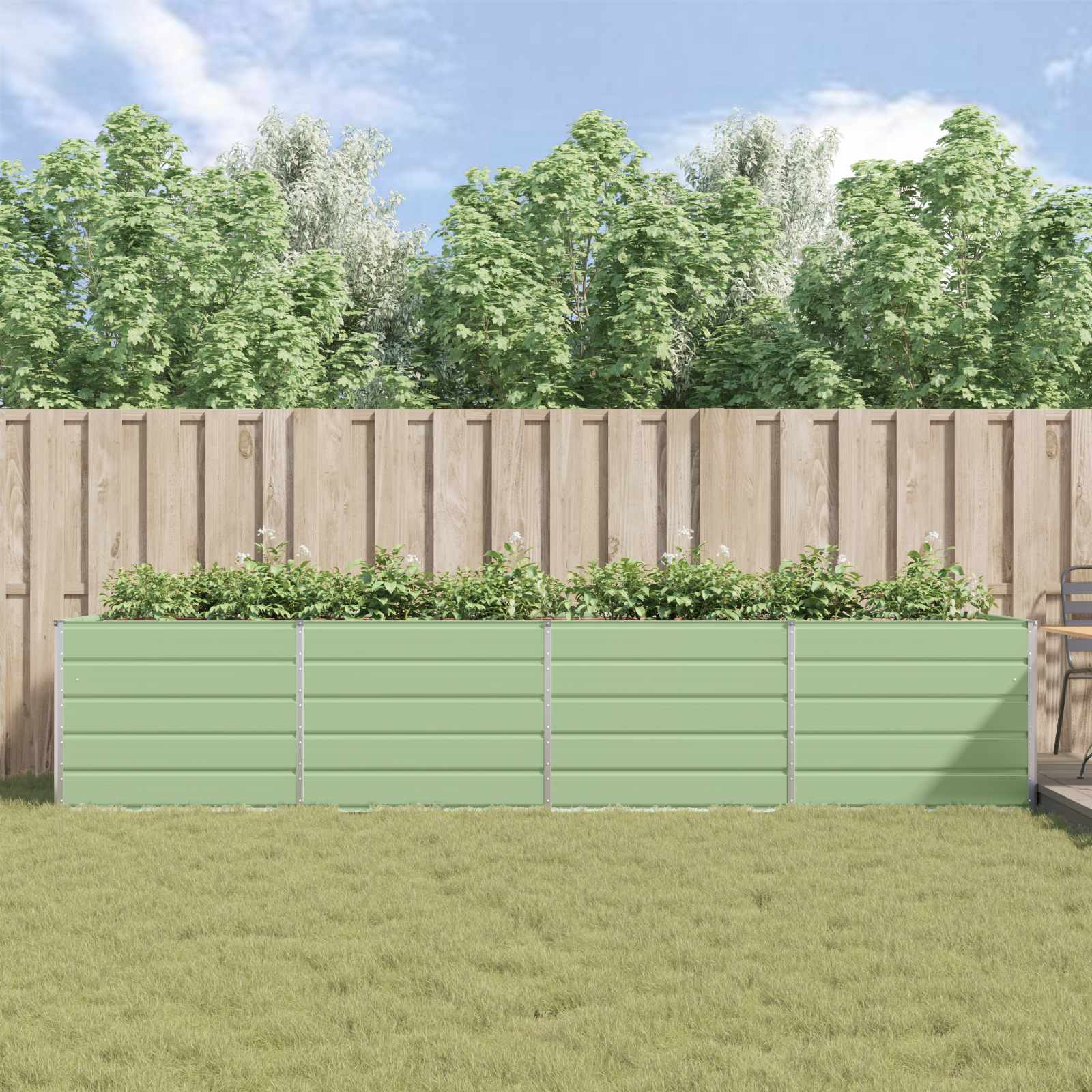vidaXL Donica Pastelowa Zieleń 385 x 100 x 75 cm Stal Galwanizowana