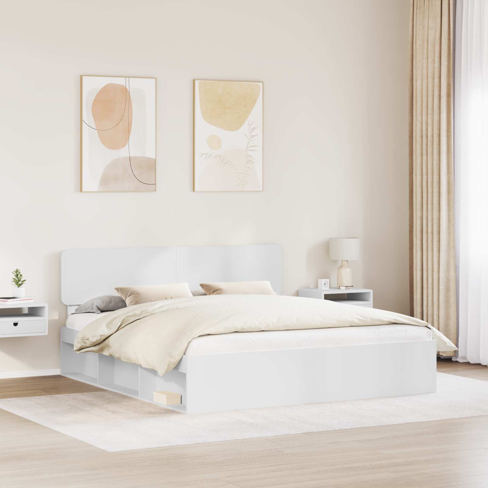 vidaXL Ramka łóżka Z zagłówkiem Biały 200 x 200 cm Lite drewno sosnowe