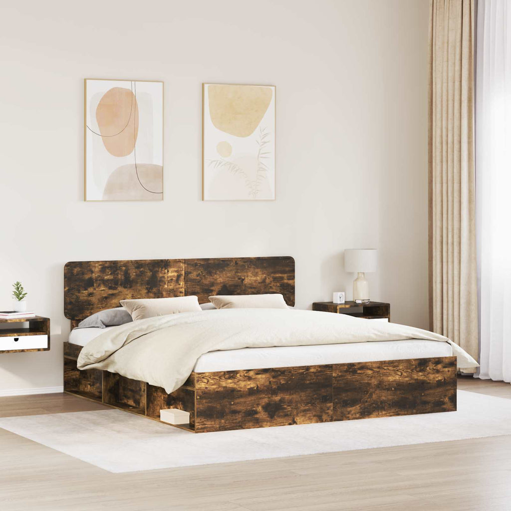 vidaXL Ramka łóżka Dąb wędzony 200 x 200 cm Lite drewno sosnowe