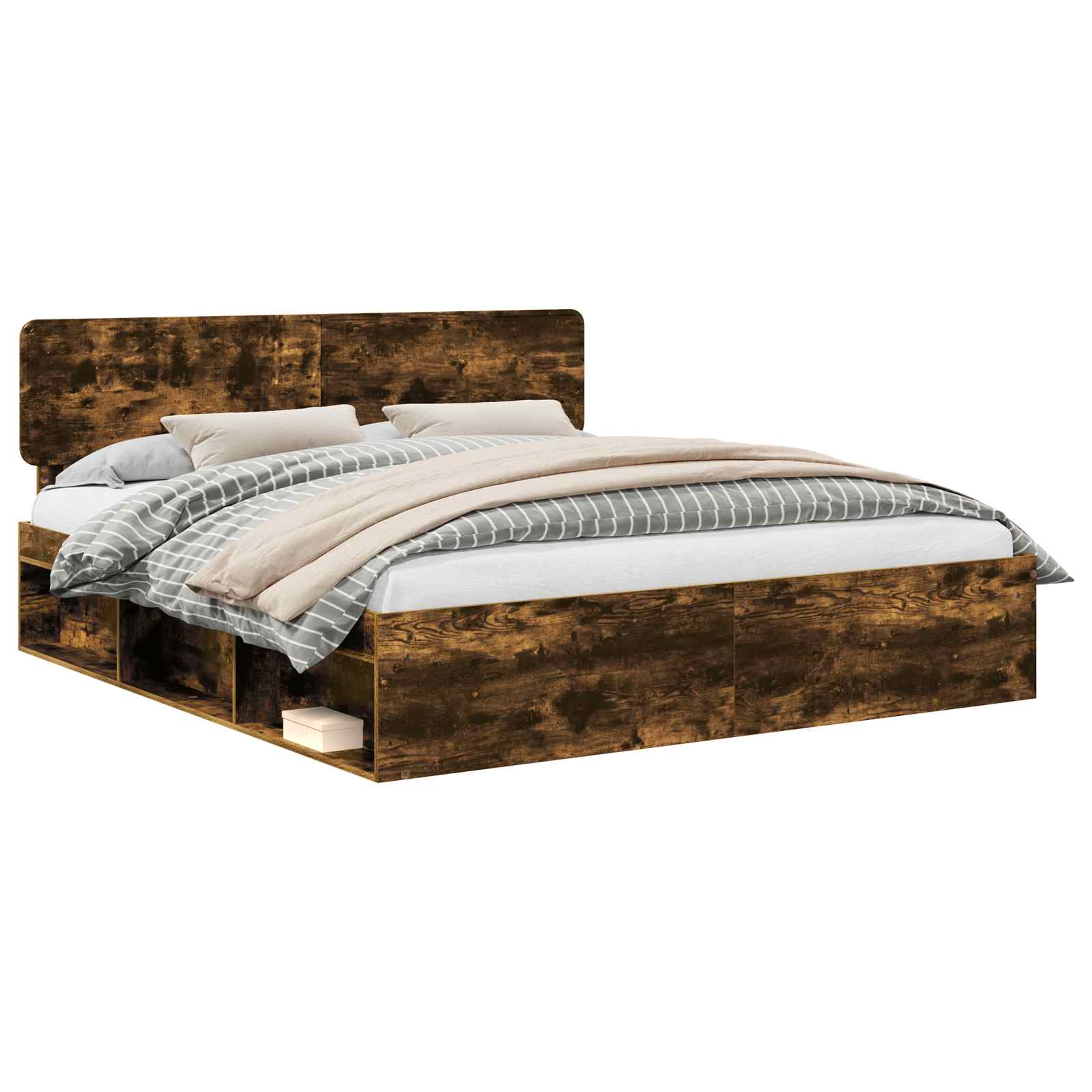 vidaXL Ramka łóżka Dąb wędzony 200 x 200 cm Lite drewno sosnowe