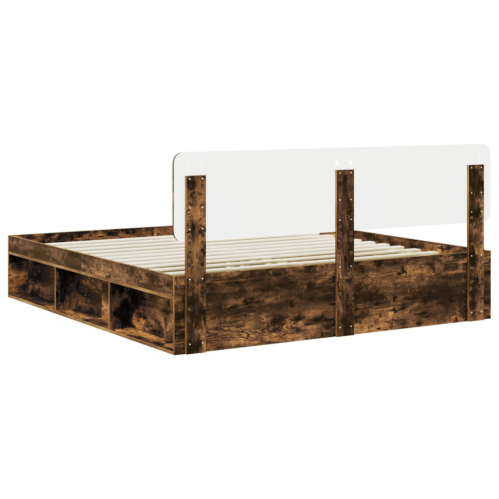 vidaXL Ramka łóżka Dąb wędzony 200 x 200 cm Lite drewno sosnowe