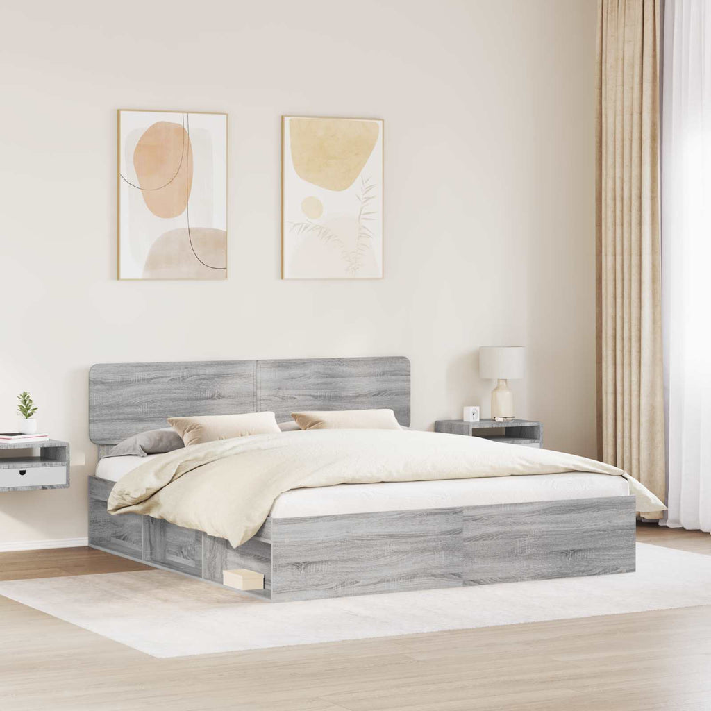 vidaXL Ramka łóżka Szary Sonoma 180 x 200 cm Lite drewno sosnowe