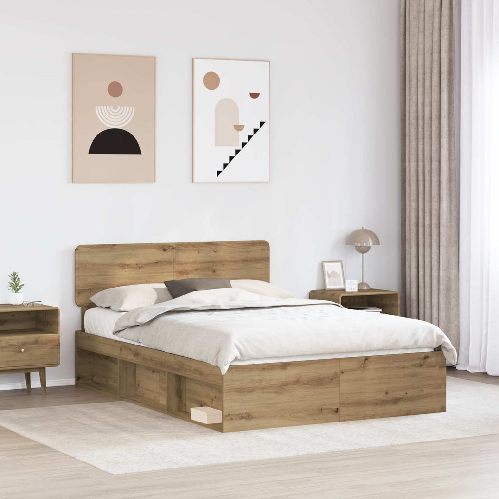 vidaXL Ramka łóżka Dąb rzemieślniczy 150 x 200 cm Lite drewno sosnowe