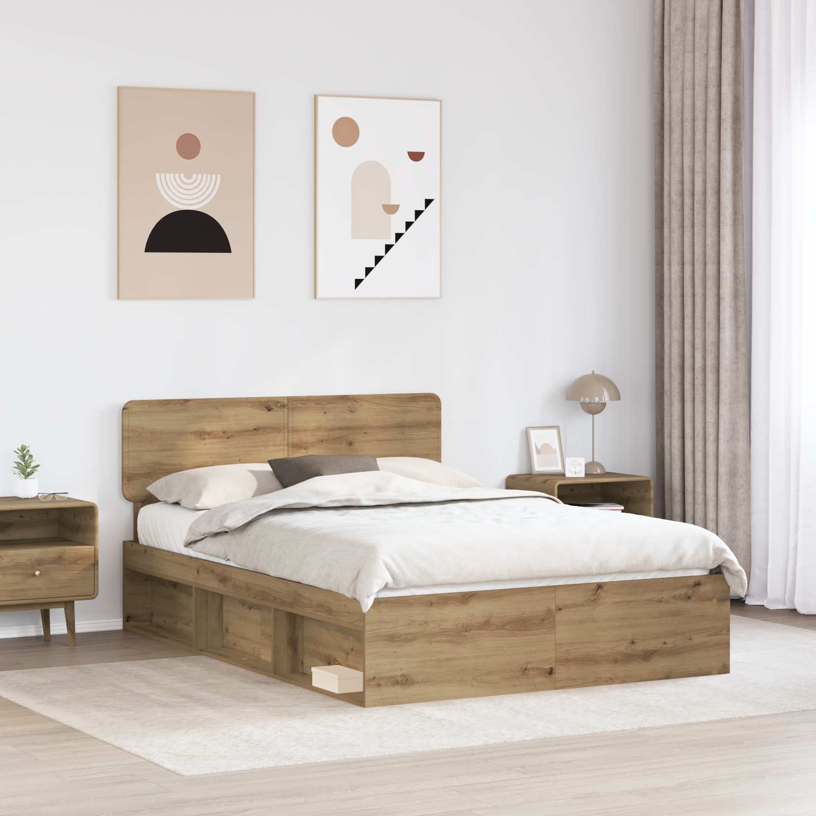 vidaXL Ramka łóżka Dąb rzemieślniczy 150 x 200 cm Lite drewno sosnowe