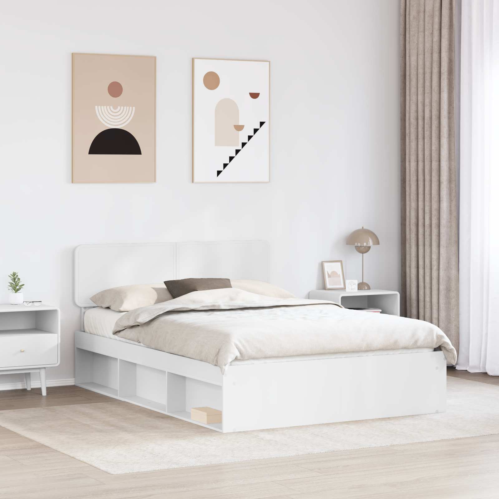 vidaXL Ramka łóżka Z zagłówkiem Biały 140 x 200 cm Lite drewno sosnowe
