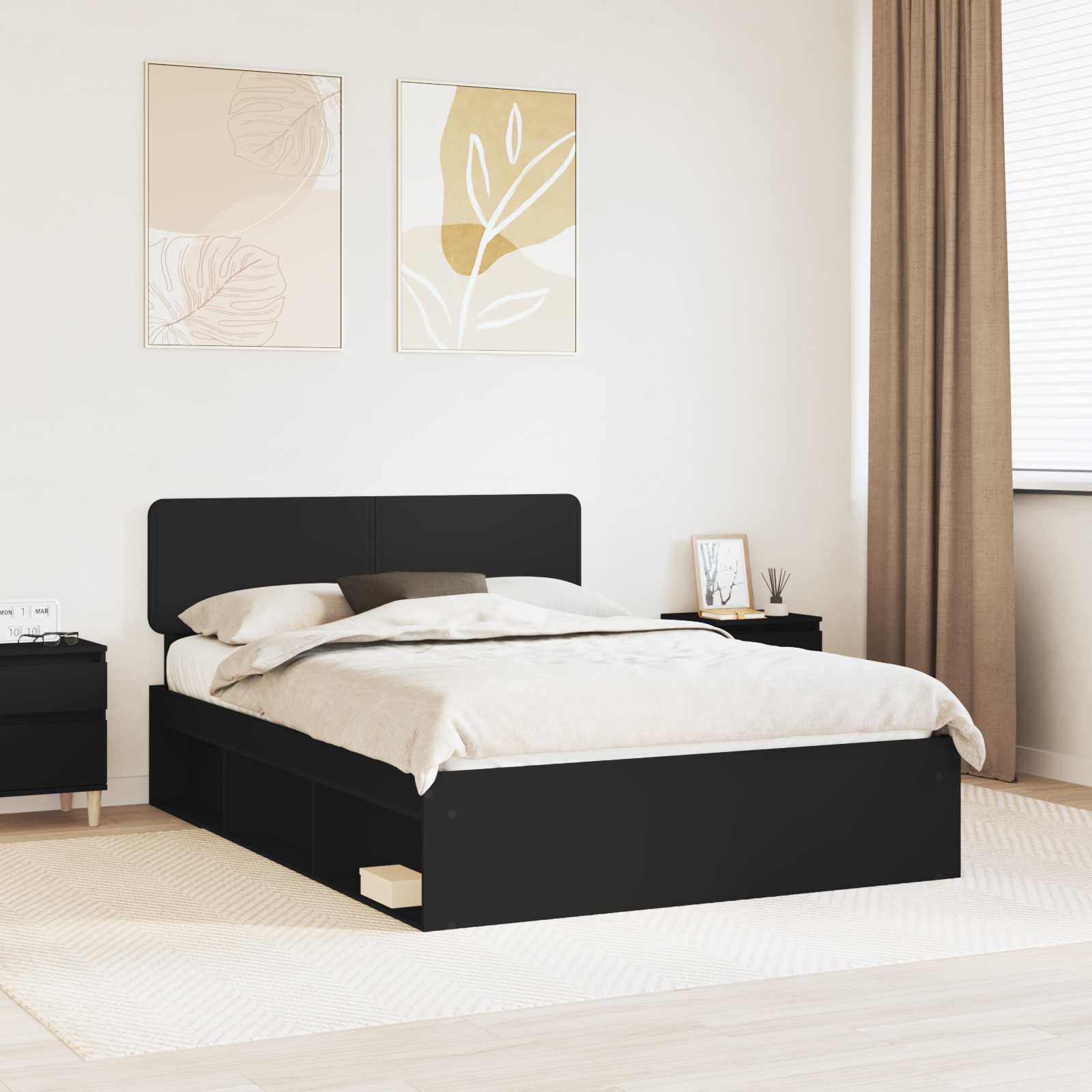 vidaXL Ramka łóżka Czarny 140 x 200 cm Lite drewno sosnowe