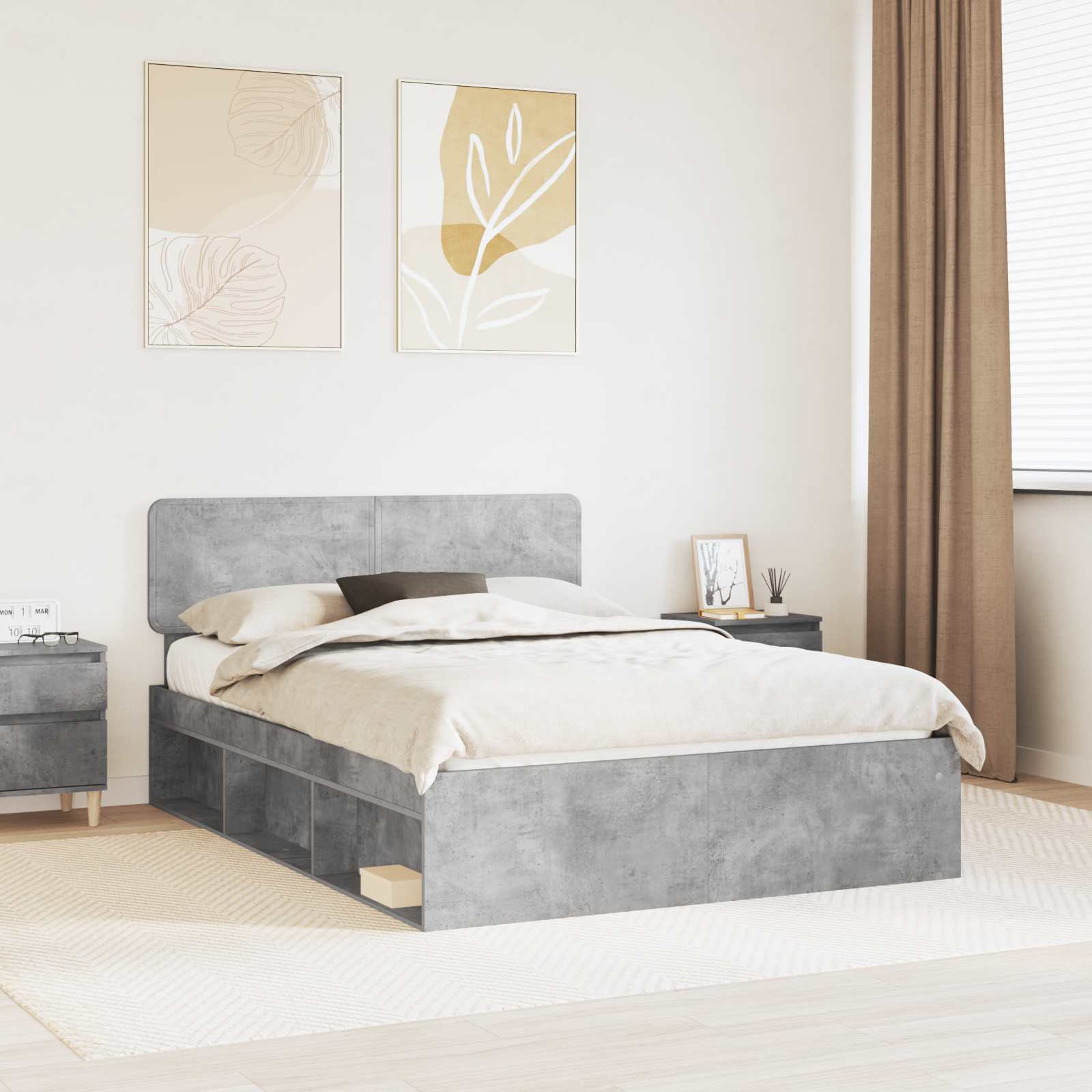 vidaXL Ramka łóżka Betonowy 140 x 190 cm Lite drewno sosnowe